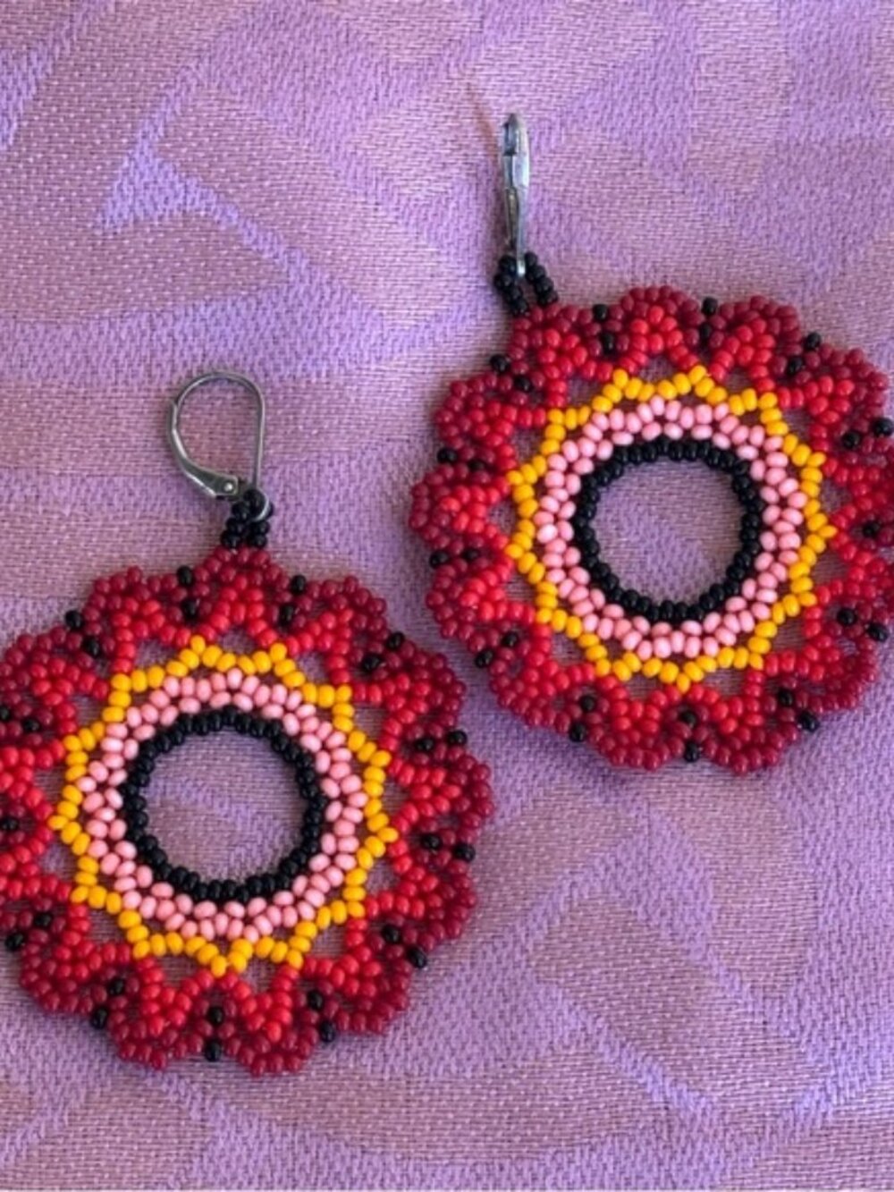 Handcrafted Beaded Earring Rounds On 925 Sterling Silver Lever Back Wires